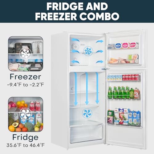Upstreman 14.7 Cu.Ft. Double Door Fridge in White Steel with Large Capacity Top Freezer, Frost Free, Adjustable Thermostat Control, Fingerprint-resistant,Reversible Door Swing, ENERGY STAR