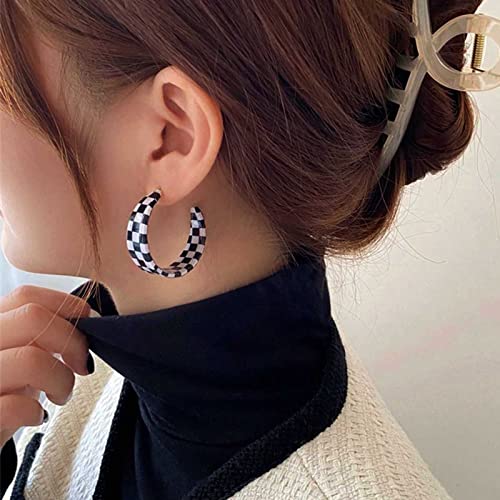 Vintage Black White Striped Earrings Acrylic Checkered Earrings Checkerboard Dangle Earrings Striped Checkered Hoop Earrings Jewellery for Women and Girls