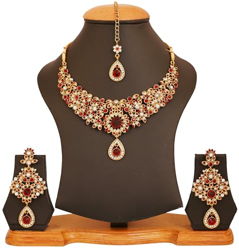 Touchstone Indian jewelry sets for women bollywood necklace earring wedding high fashion victorian formal style jewellery desi artificial imitation joyeria rhinestone in antique gold or white tone.