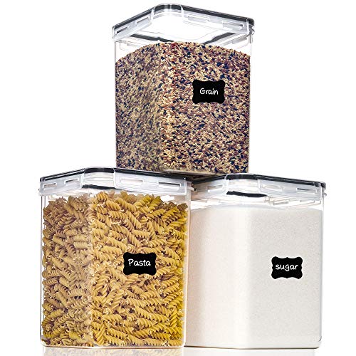 Large Food Storage Containers with Lids Airtight 5.2L /176Oz, for Flour, Sugar, Baking Supply and Dry Food Storage, 3PCS BPA Free Plastic Canisters for Kitchen Pantry Organization