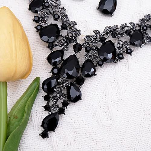 CSY Elegant Crystal Costume Jewelry Sets Flower Bridal Necklace Earrings Stretch Bangle Set for Bride Bridesmaid Wedding Dress Accessories