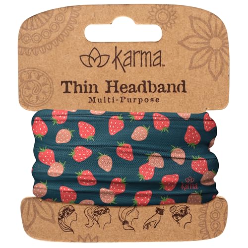 Karma Strawberries Headband for Women - Thin - Fabric Headband and Stretchy Hair Scarf