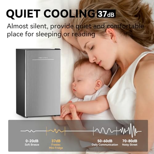 Frestec 3.1 Cu. Ft. Mini Fridge with Freezer, Small Refrigerator, Mini Fridge for Bedroom, Single Door Compact, Energy Saving, Low Noise, Mini Fridge for Office