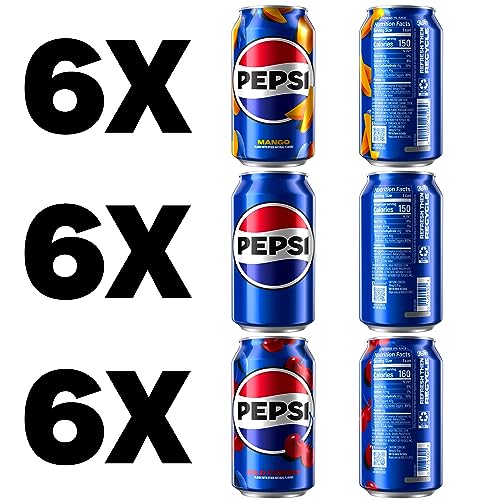 Pepsi Flavors Variety Pack, Wild Cherry, Mango, Original, 12 Ounce Cans (18 Pack)