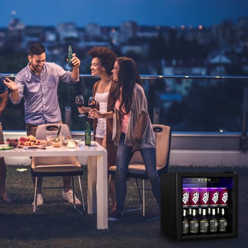 1.3 Cu.ft Beverage Refrigerator Cooler, 60 Can Mini Fridge with Glass Door, Digital Temperature Display for Soda, Beer or Wine For Office or Bar with Adjustable Removable Shelves