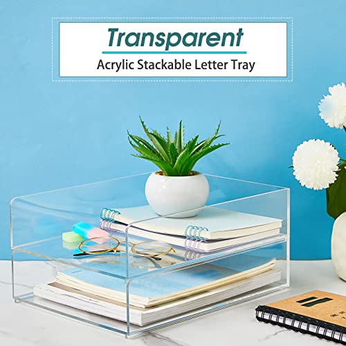 Stackable Acrylic Paper Tray Clear Acrylic Desk Organizer Letter Size Paper File Tray for Office Document Workspace Desktop(3 Tier)