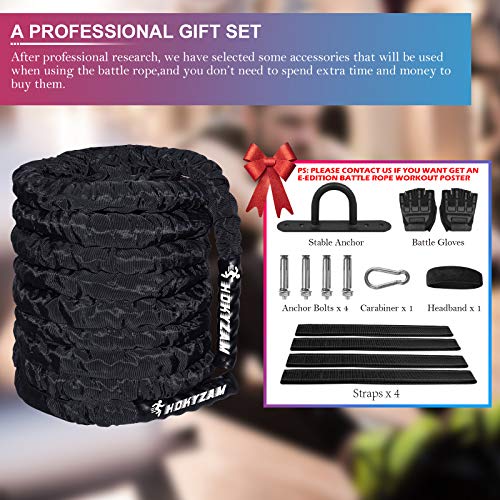 Battle Rope Workout Equipment 30FT Exercise Heavy Weighted Diameter Battle Rope with Protective Cover Exercise Equipment Core Strength Training