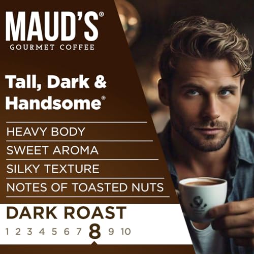 Maud's Dark Roast Coffee Pods, 100 ct | Tall, Dark & Handsome Coffee Blend | 100% Arabica Dark Roast Coffee | Solar Energy Produced Recyclable Pods Compatible with Keurig K Cups Maker