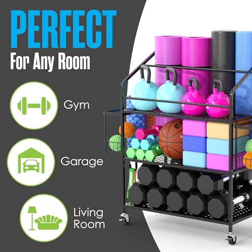 Houseables Weight Rack for Home Gym, Home Gym Storage Rack, 39"x16", 200LB Capacity, Metal, Dumbbell Rack, Workout Equipment Storage, Yoga Mat Stand, Organizer for Dumbbells, Weights, Kettlebell, Band
