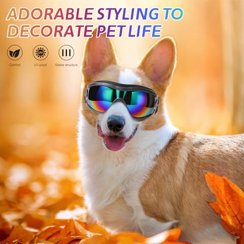 NVTED Dog Sunglasses Dog Goggles, UV Protection Wind Protection Dust Protection Fog Protection Pet Glasses Eye Wear Protection with Adjustable Strap for Medium or Large Dog (Laser)