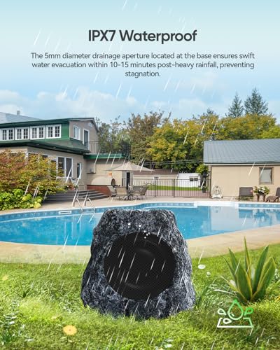 Outdoor Rock Bluetooth Speakers - 60W Deep Bass IPX7 Waterproof Speaker, Solar-Powered, Wireless Connectivity, Weatherproof Design, Perfect for Pool, Garden, Deck, and Outdoor Activities -2 Pack