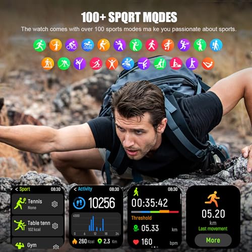 Military Smart Watch for Men 1.96 Inches Outdoor Sports Smartwatch with Answer/Make Call,Fitness Watch,Blood Oxygen,Heart Rate and Sleep Monitor Compatible with iPhone and Android Phones