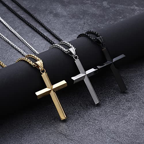 P.Blake Beveled Edge Cross Necklace for Men Boys Stainless Steel Chain Cross Pendant Necklace for Men Boys