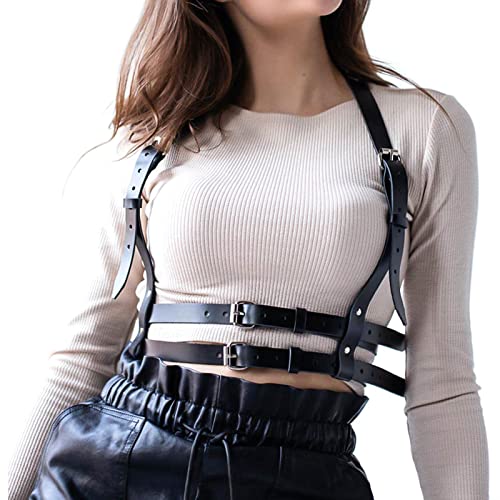 Punk Belt Black Pu Leather Belt, Harness Belt for Women Gothic Body Adjustable Waist Belts Dresses Party Accessories
