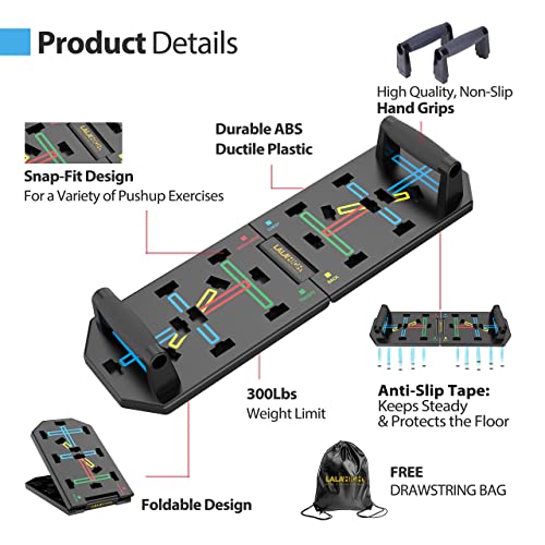 LALAHIGH Portable Home Gym System: Large Compact Push Up Board, Pilates Bar & 20 Fitness Accessories with Resistance Bands & Ab Roller Wheel - Full Body Workout for Men and Women, Gift for Boyfriend