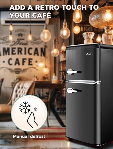 3.2Cu.Ft Compact Refrigerator Mini Fridge with Freezer, 2 Door Retro Small Refrigerator with Freezer, 7 Level Thermostat and Removable Shelves, Mini Fridge for Bedroom Office Apartment Dorm Bar