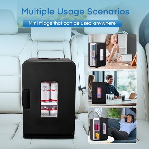 NORTHCLAN Mini Fridge, 15 L/21 Can Personal Refrigerator, Portable Cooler &Warmer, Beverage & Skincare, 110V/12V, Black, Width 11.8", Black