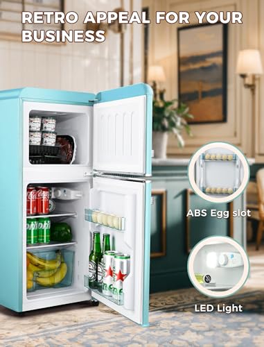3.2Cu.Ft Compact Refrigerator Mini Fridge with Freezer, 2 Door Retro Small Refrigerator with Freezer, 7 Level Thermostat and Removable Shelves, Mini Fridge for Bedroom Office Apartment Dorm Bar