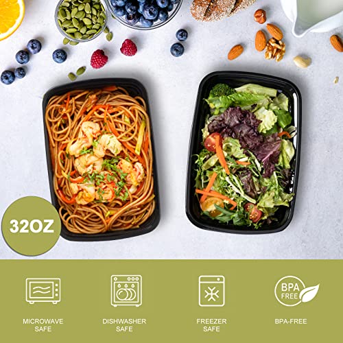 15 Pack- Meal Prep Containers 32oz, Plastic Food Prep Containers Reusable, Leakproof To Go Food Containers with Lids, BPA-Free, Microwave/Dishwasher/Freezer Safe