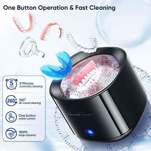 Ultrasonic Cleaner for Dentures, Odotoino 25W Professional Ultrasonic Cleaner Machine for all Dental, Retainer, Aligner, Braces, Mouth Guards, Toothbrush Head, Shaver Head, Jewelry, Black