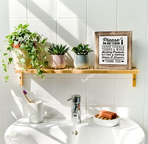 Funny Restroom Wood Plaque Sign, Do Not Flush Paper Towels Kittens, Box Wood Plaques Desk Décor 5.9×5.9×0.7inch, Bathroom Décor Sign, Humorous Bathroom Notice Plaques, Restroom Shelf Art Décor