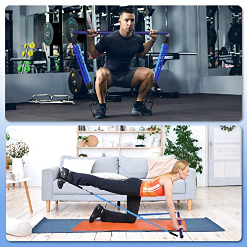 Hommie Portable Pilates Bar Kit with Resistance Bands for Men and Women，Upgraded 3 Section Pilates Bar with Resistance Bands (20-60lb) for Home Gym Equipment Supports Full-Body