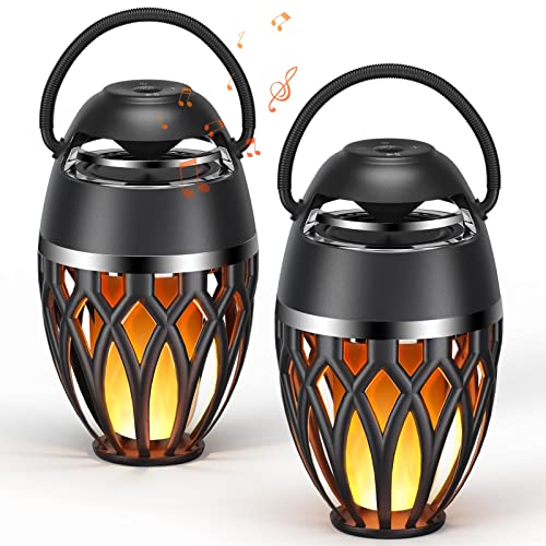 2 Pack Outdoor Bluetooth Speakers,Wireless Speaker with LED Flame Speaker BT 5.0,Waterproof Torch Lantern for Patio Pool Party,Gifts for Women Men