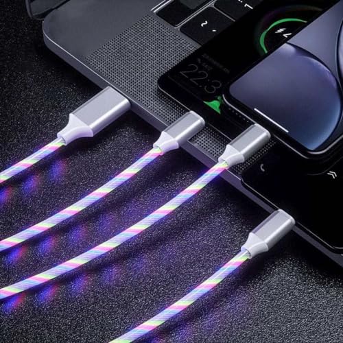 3 in 1 Light Up Charging Cable, Cable Compatible with: iPhone - Type C - Micro USB C, Charges: iPhone, iPad, Samsung Galaxy, Xperia, Android Smartphones and More - 3 Foot Cord - 1 Cord - White