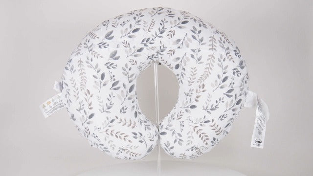 Boppy Nursing Pillow Original Support, Gray Taupe Leaves, Ergonomic Nursing Essentials for Bottle and Breastfeeding, Firm Fiber Fill, with Removable Nursing Pillow Cover, Machine Washable