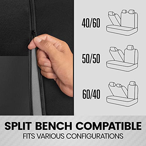BDK PolyPro Car Seat Covers Full Set in Charcoal on Black – Front and Rear Split Bench for Cars, Easy to Install Cover Set, Accessories Auto Trucks Van SUV