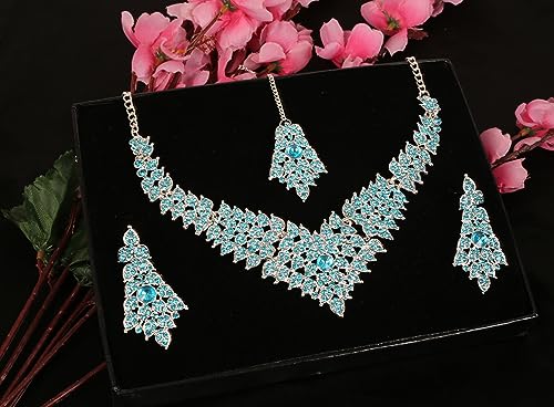 Touchstone Indian Bollywood Tinsel Town Traditional Western Taste Studded Diamond Look Rhinestones Designer Bridal Jewelry Necklace Set For Women