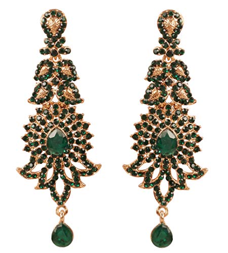 Touchstone "Hollywood Glamour Oscar Collection" Extra Long Chandelier Earrings Indian Paisley Motif Designer Bridal Jewelry In Antique Gold or White Tone for Women.