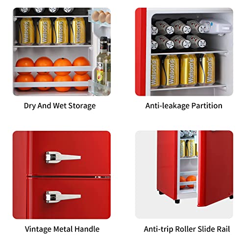 KRIB BLING Refrigerator with Freezer 3.5 Cu.Ft with 7 Level Adjustable Thermostat Control 2 Door Energy Saving Top-Freezer Compact Refrigerator Red