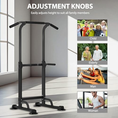 Power Tower Pull Up Bar Dip Station and Height Adjustable Dip Bar Stand, Multi-Function Home Gym Exercise Equipment Strength Training Fitness Workout Station