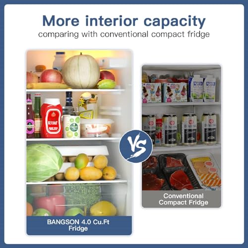 BANGSON Small Refrigerator with Freezer, 4.0 Cu.Ft, Samll Fridge with Freezer, 5 Settings Temperature Adjustable, 2 Doors, Compact Refrigerator for Apartment Bedroom Dorm and Office, Black