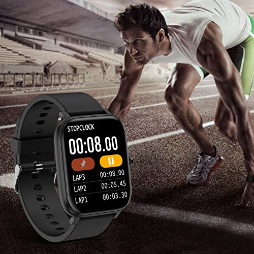 Smart Watch for Men Women Compatible with iPhone Samsung Android Phone 1.69 inch Full Touch Screen IP68 Waterproof Bluetooh Fitness Tracker Heart Rate / Sleep Monitor, Black