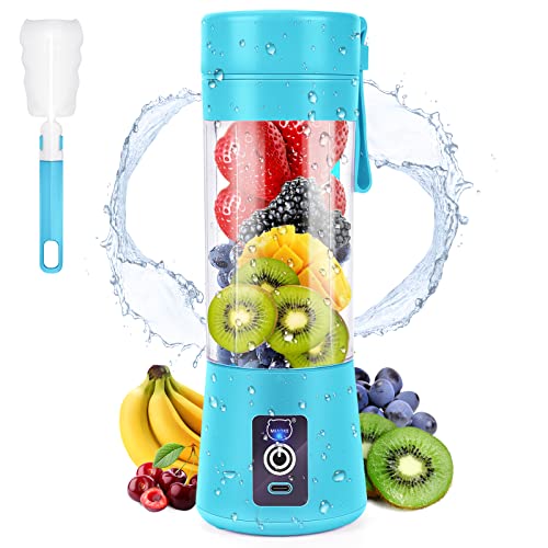 Portable Blender, MIAOKE Smoothie Blender, Personal Mini Juice Blender with Six Blades in 3D, USB Rchargeable Juicer Cup Home/Office/Outdoors (Blue)