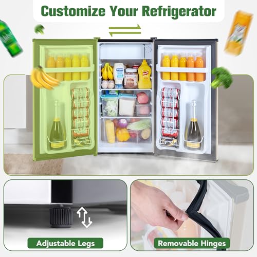 3.2 Cu.Ft Mini Fridge with Freezer, Mini Fridge for Bedroom Office Dorm, Small Refrigerator Fridge with Reversible Door, Low Noise, Energy Saving, Champagne