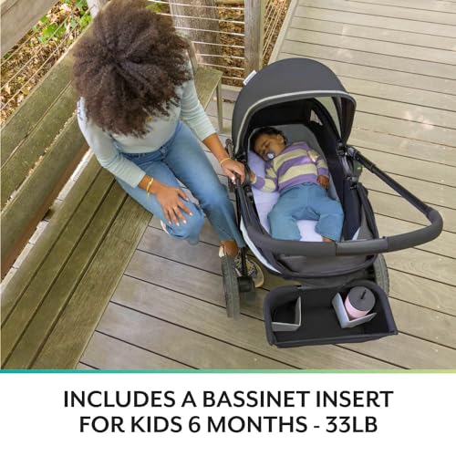 Evenflo Pivot Xplore Dreamz All-Terrain Stroller Wagon with Bassinet Insert (Jetsetter Black)
