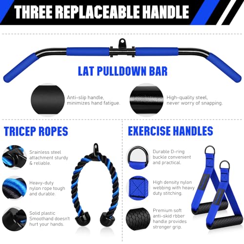 Fitness LAT and Lift Pulley System Gym - Upgraded LAT Pull Down Cable Machine Attachments, Loading Pin, Handle and Tricep Rope, for Biceps Curl, Forearm, Triceps Exercise Gym Equipment