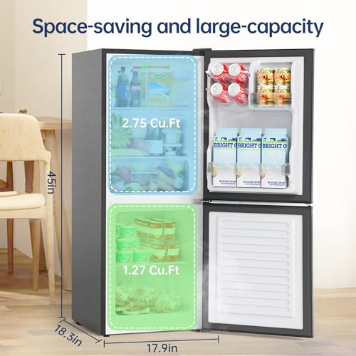 BANGSON Small Refrigerator with Freezer, 4.0 Cu.Ft, Small Fridge with Freezer, 2 Door, with Bottom Freezer, Compact Refrigerator for Apartment Bedroom Dorm and Office, Silver