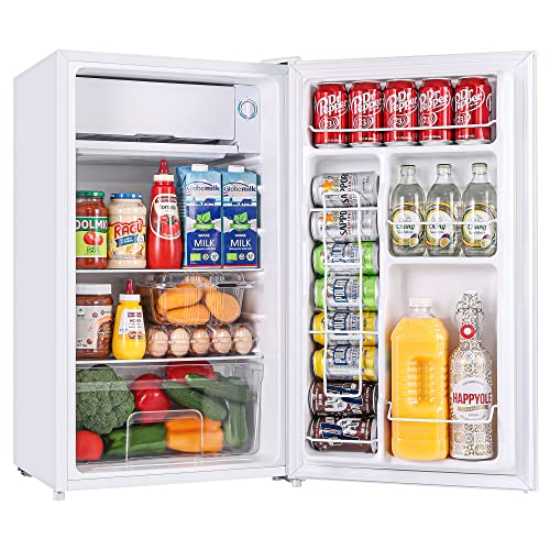 BANGSON Mini Fridge with Freezer, 3.2Cu.Ft, Reversible Door Mini Fridge, 5 Adjustable Temperatures, 38dB Low Noise, Small Refrigerator for Bedroom, Office, and Dorm, White…
