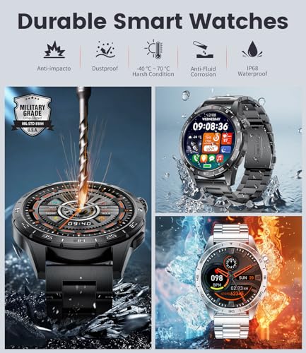 Smart Watch for Men (3 Straps) Answer/Make Calls,1.43'' AMOLED Always-on Display,110+ Sports Modes Fitness Watch with Sleep Monitor/SpO2/Heart Rate/Pedometer IP68 Waterproof Rugged Smartwatch Black