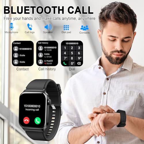 Smart Watch for Men Women, 1.85" Smartwatch (Answer/Make Call), IP68 Waterproof Fitness Tracker, 100+ Sport Modes, Heart Rate Monitor, Sleep Monitor, Pedometer, Smartwatches for Android iOS, Black