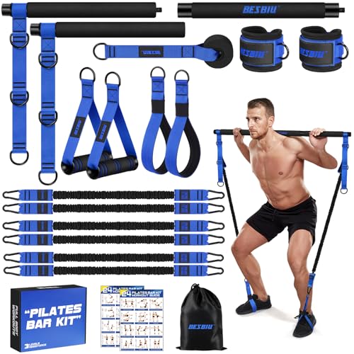 Pilates Bar Kit with Resistance Bands for Working Out, 210lbs Heavy Resistance Bands with Handles, Pilates Equipment with Resistance Band Bar for Men Women, Home Gym Full Body Workout Equipment