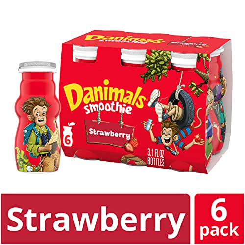 Danimals Smoothie Strawberry Explosion Dairy Drink Multi-Pack, Easy Snacks for Kids, 6 Ct, 3.1 OZ Smoothie Bottles