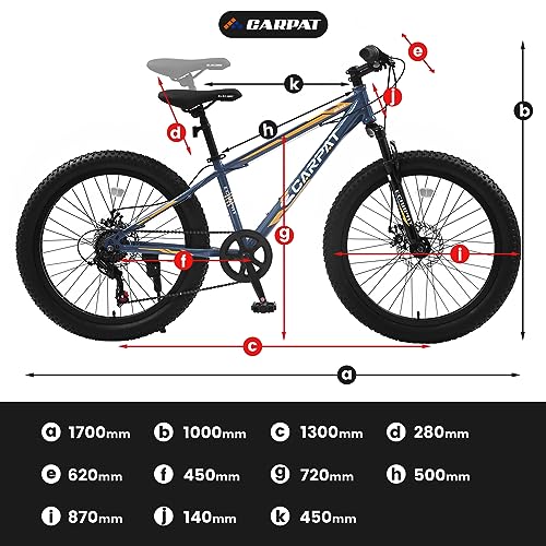 GOWE S24109 Elecony 24 Inch Fat Tire Bike Adult/Youth Full 7 Speeds Mountain Bike, Dual Disc Brake, High-Carbon Steel Frame, Front Suspension, Mountain Trail Bike, Urban Commuter City Bicycle