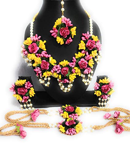 C&G INDIA Flower Designer Jewellery Set For Women And Girls Mehandi Haldi Bridal Baby Shower Marriage