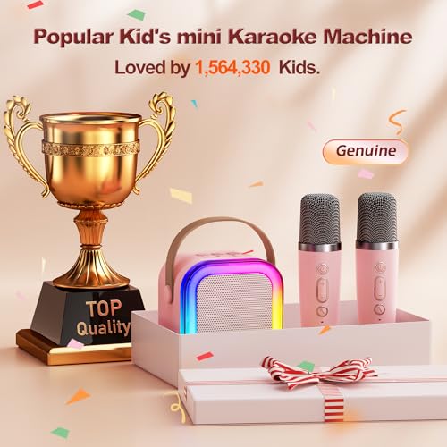 Mini Karaoke Machine for Kids Gifts Adults (Cute Little & Portable) Bluetooth Speaker with Wireless Microphone (Sound Loud) Birthday Gifts for Girls 3-12 Years Old Toddler Toys - Pink