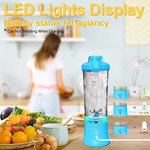Portable Blender 20 Oz, Personal Size Blender for Shakes and Smoothies with Ice Cube Tray, Mini Small Smoothie Blender Bottles for Kitchen Home Gym Sports Travel (Blue Blender+ice cube tray)